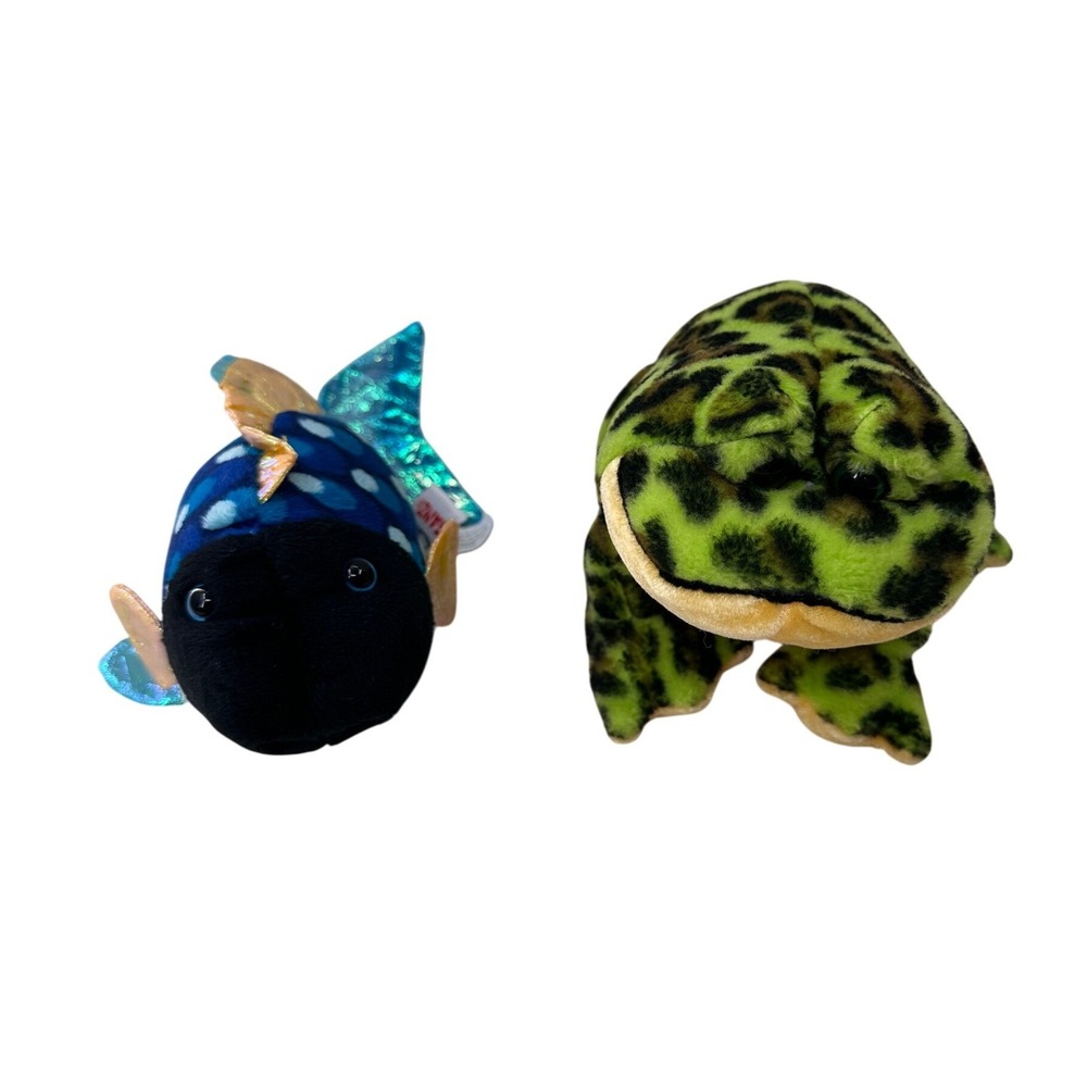 Ganz Lil Kinz Plush Lot Blue Triggerfish Bullfrog Stuffed Animal Kids Nursery